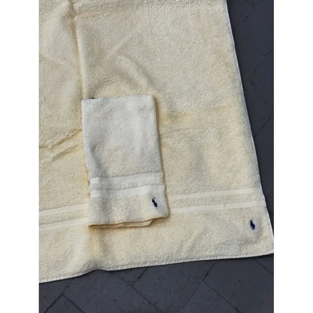 Vintage Ralph Lauren Home Polo Pony 3 Pc Towel Set Cream Yellow Bath Hand Towels